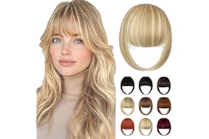 Fanguilar Bangs Hair Clip in Bangs, French Light Blonde Mix Bleach Blonde Fake Bangs Hair Clip on Bangs for Women Fringe with Temples Hairpieces Faux Bangs for Daily Wear