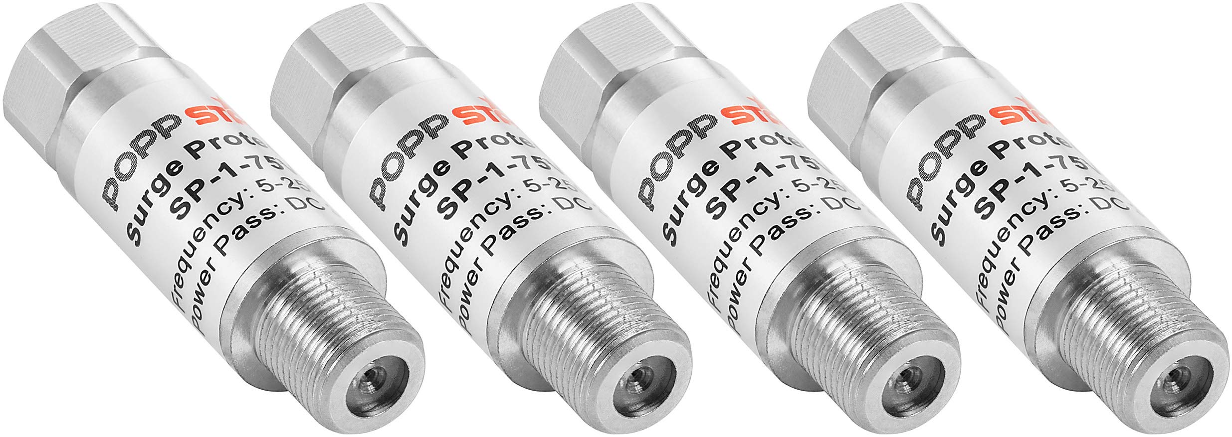 POPPSTAR SAT Surge Protectors, Set of 4 (F-male to F-female), Lightning Arrestor for Coax Systems (Satellite, Cable TV, DVB-S/T, LNB)