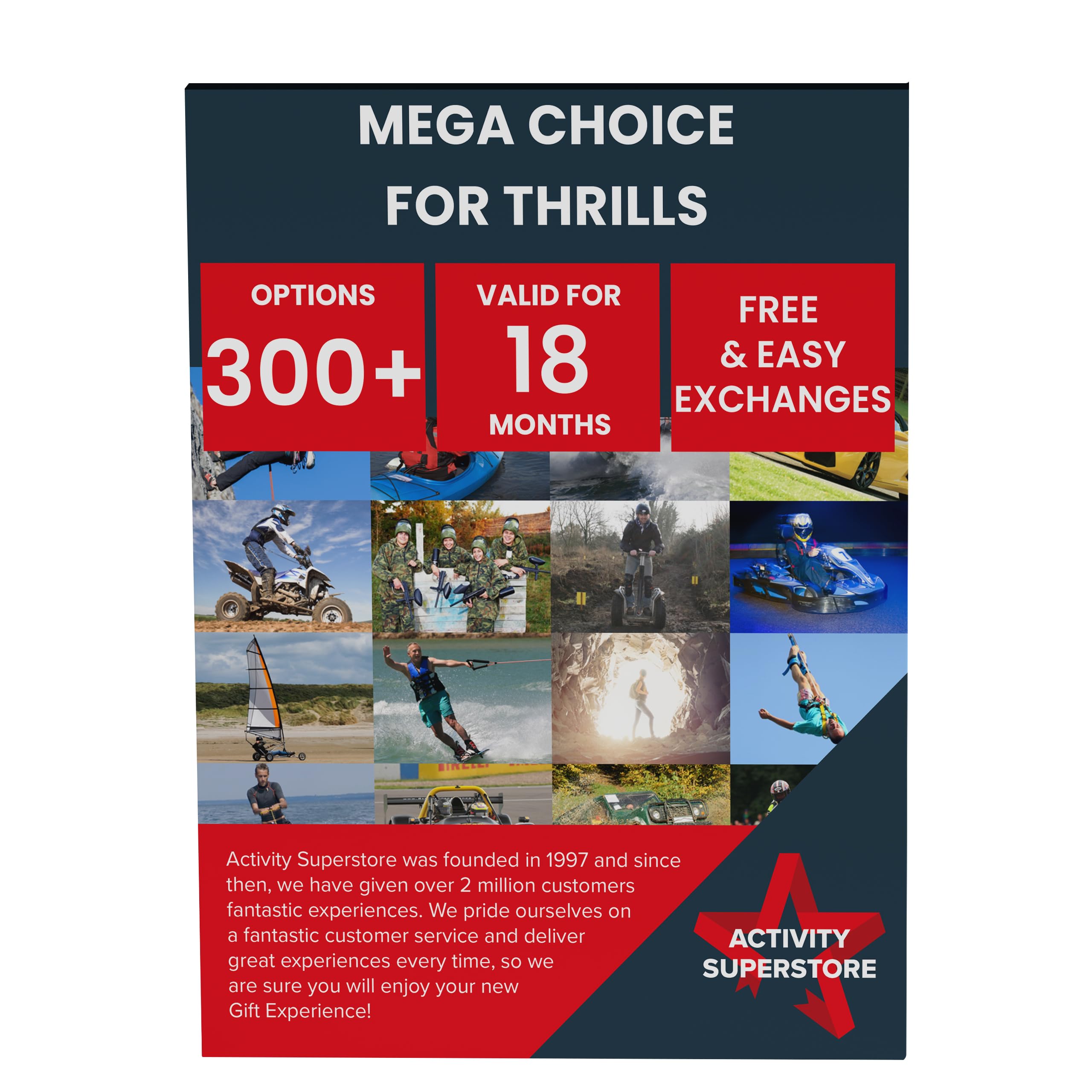Activity Superstore Mega Choice for Thrills Gift Experience Voucher, Choice of 300+ Options, Experience Days, Days Out, Adventure Experience, Birthday Gifts