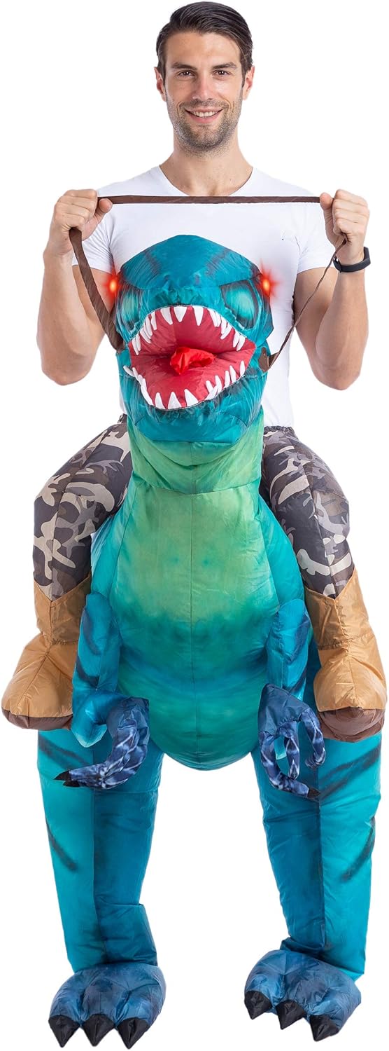 Spooktacular Creations Inflatable Raptor Riding a Raptor Dinosaur Deluxe Costume - Adult (Blue): Clothing