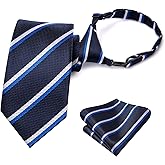 Hi-Tie Boys Tie Pre-Tied Pocket Square Set Adjustable Kids Neckties Age 7-11 Years School UniForm Graduation