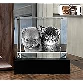 PD 3DPIXDANCE Personalized Dog, Cat Memorial Gifts for Pet Owners. Gift Box Included, Customized Laser Etched Crystal Photo (Medium Landscape)
