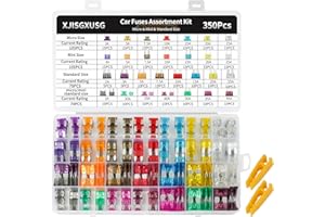 XJlSGXUSG 350pcs Micro & Mini & Standard Car Fuses Assortment Kit(2Amp 3A 5A 7.5A 10A 15A 20A 25A 30A 35A 40A), Blade Fuse Assortment Kit for Car, Marine, Truck, RV + Fuses Puller Tool