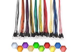 EMGTMS Y&Z 100Pcs (10 Colors × 10Pcs) 5MM Pre Wired 12V LED Diodes, Bright LED Indicators with 7.87 Inch/20CM Color-Matched Wires, Plastic Case for DIY Lighting, Circuit Experiments, Hobby Projects