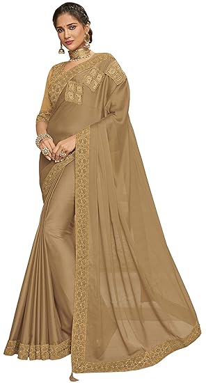 Womens Silk Saree With Blouse Piece (FLO-LI-01_Golden)