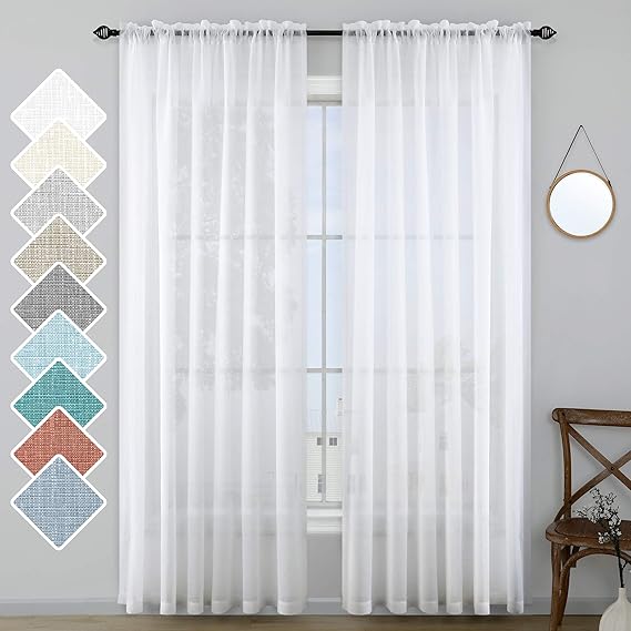 White Curtains 108 Inch Long for Living Room Set 2 Panel
