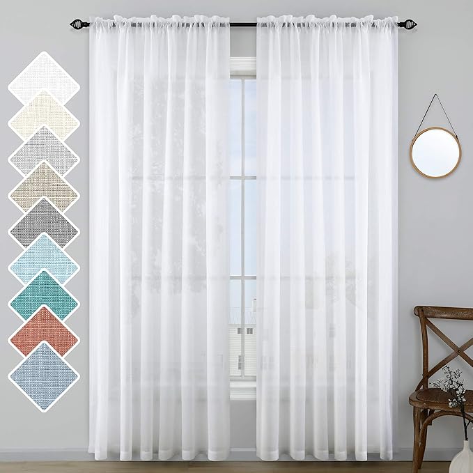 White Curtains 108 Inch Long for Living Room Set 2 Panel
