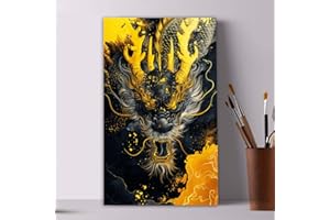 AIHONMIN Paint by Numbers Dragon DIY Acrylic Paint by Number Kits on Canvas,Black ang Gold Colour Animal Fun DIY Oil Painting Art Set for Beginner Adult Arts Suitable for Home Wall Decor 12X20 Inch Frameless