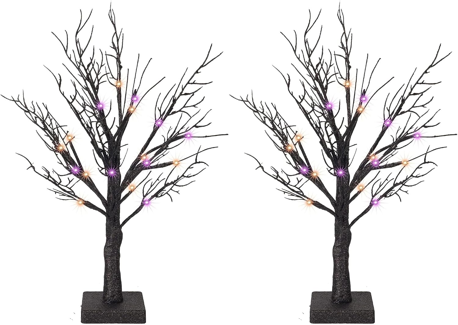 Trees - Dazzle Bright 2 Pack 20 Inch Orange & Purple Lighted Halloween Birches Tree Decor, 24 LED Battery Operated Halloween Decorations Artificial Black Spooky Tree with Timer for Indoor Home Party