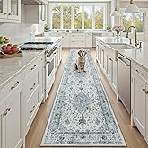 RELEANY Area Rugs 2'6''x10' Runner Rug Non Slip Washable for Kitchen Hallway Bedroom Beside Laundry Room Bathroom Rug, Floor Carpet, Light Blue Navy Beige Gray White