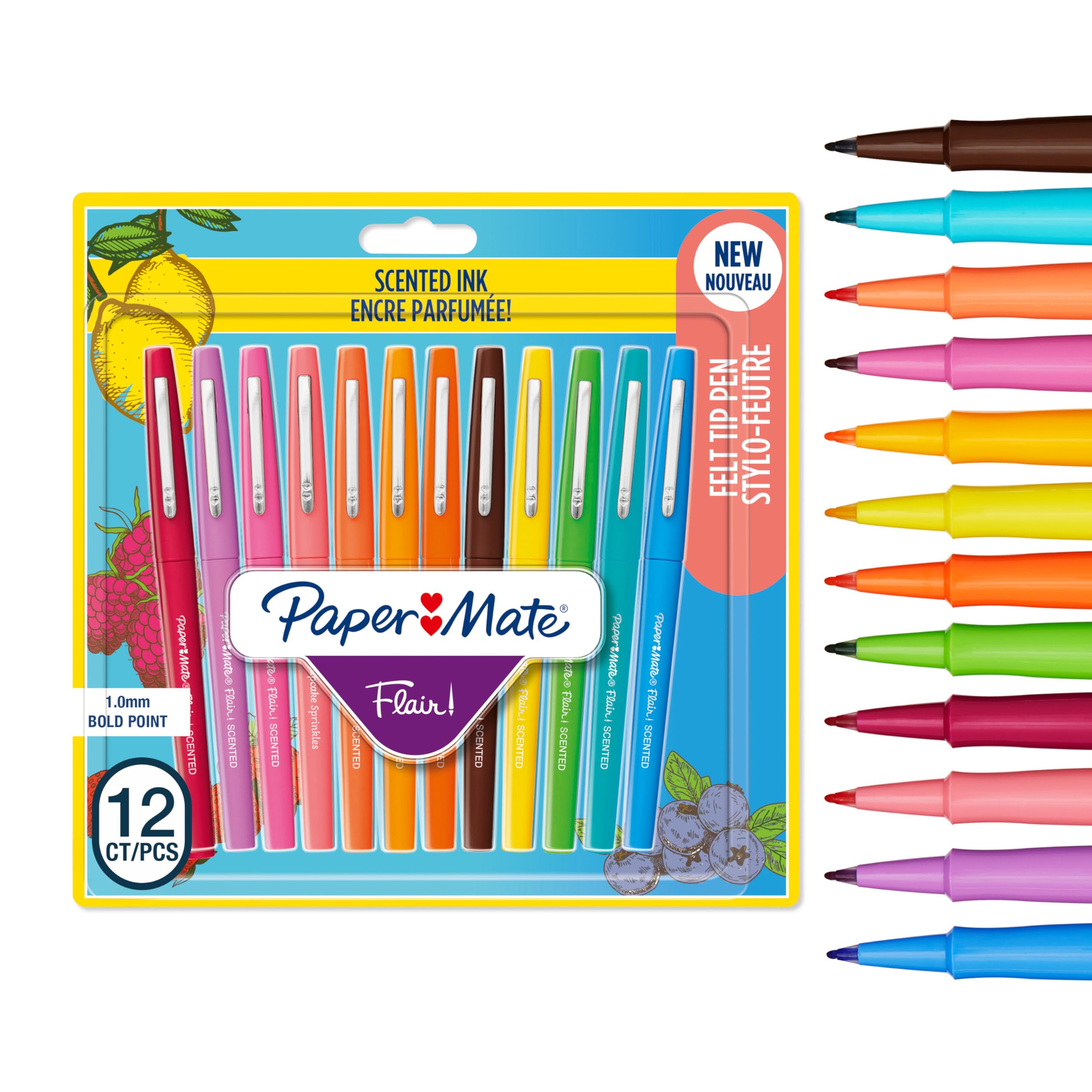 Paper Mate Flair Scented Felt Tip Pens | Assorted Sunday Brunch Scents and Colours | Medium Point (0.7mm) | 12 Count
