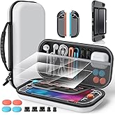 Switch 2 Accessories Bundle for Nintendo Switch 2 2025, Portable Hard Shell Carrying Case with 2 HD Screen Protectors (7.9 Inch), Crystals Protective Skin, Dust Plugs Kit, 4 Thumb Grips – (White Switch 2)