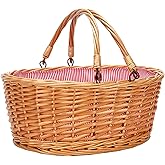 TwentyNext Wicker Picnic Basket with Double Folding Handles, Natural Large Willow Hamper Empty Basket Cheap Easter Eggs Candy Storage Wine Basket for Toy, Flower, Wedding(Red 16inch)