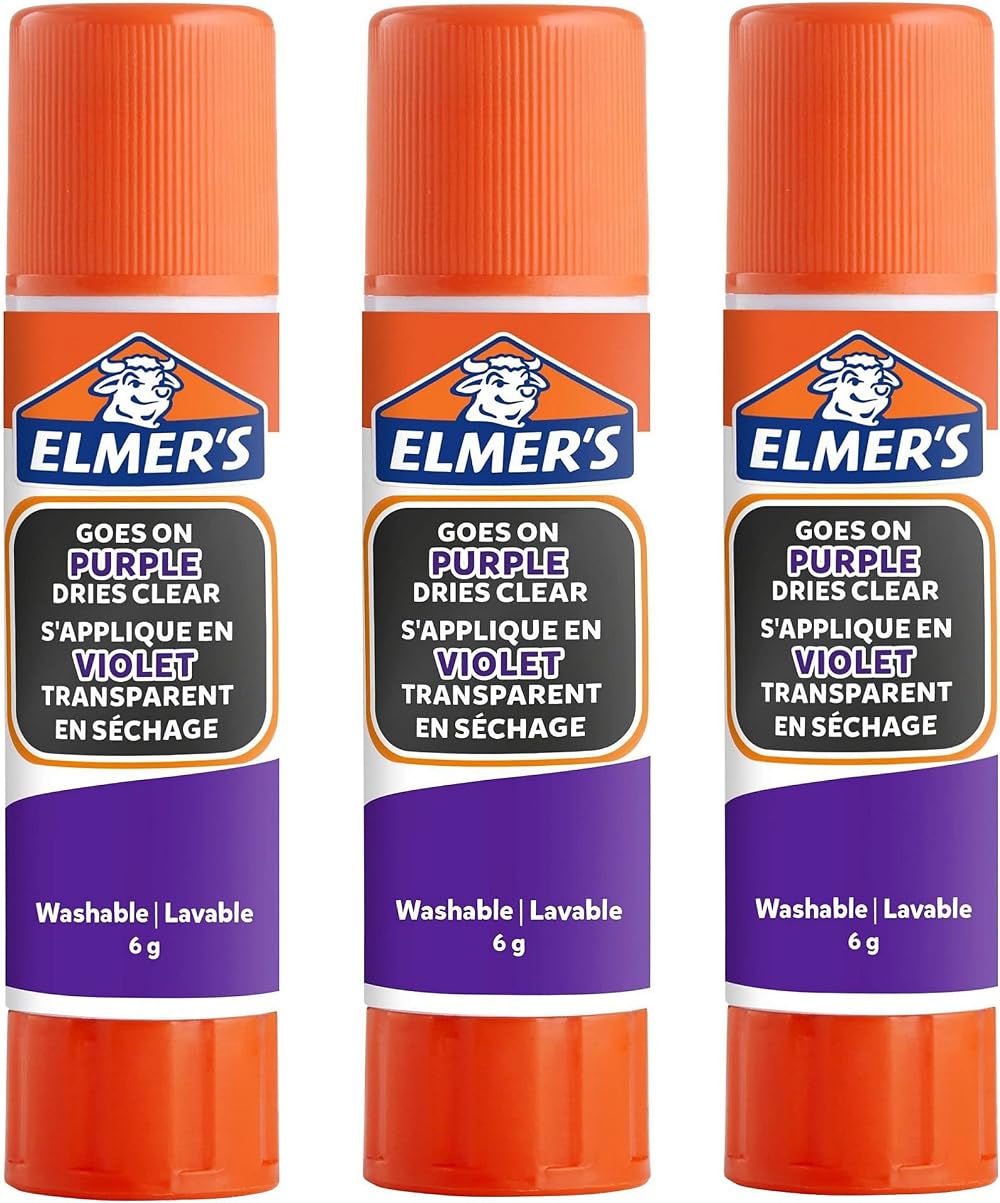 Elmer's Disappearing Purple Glue Sticks 6g 3 Count - Washable & Dries Clear