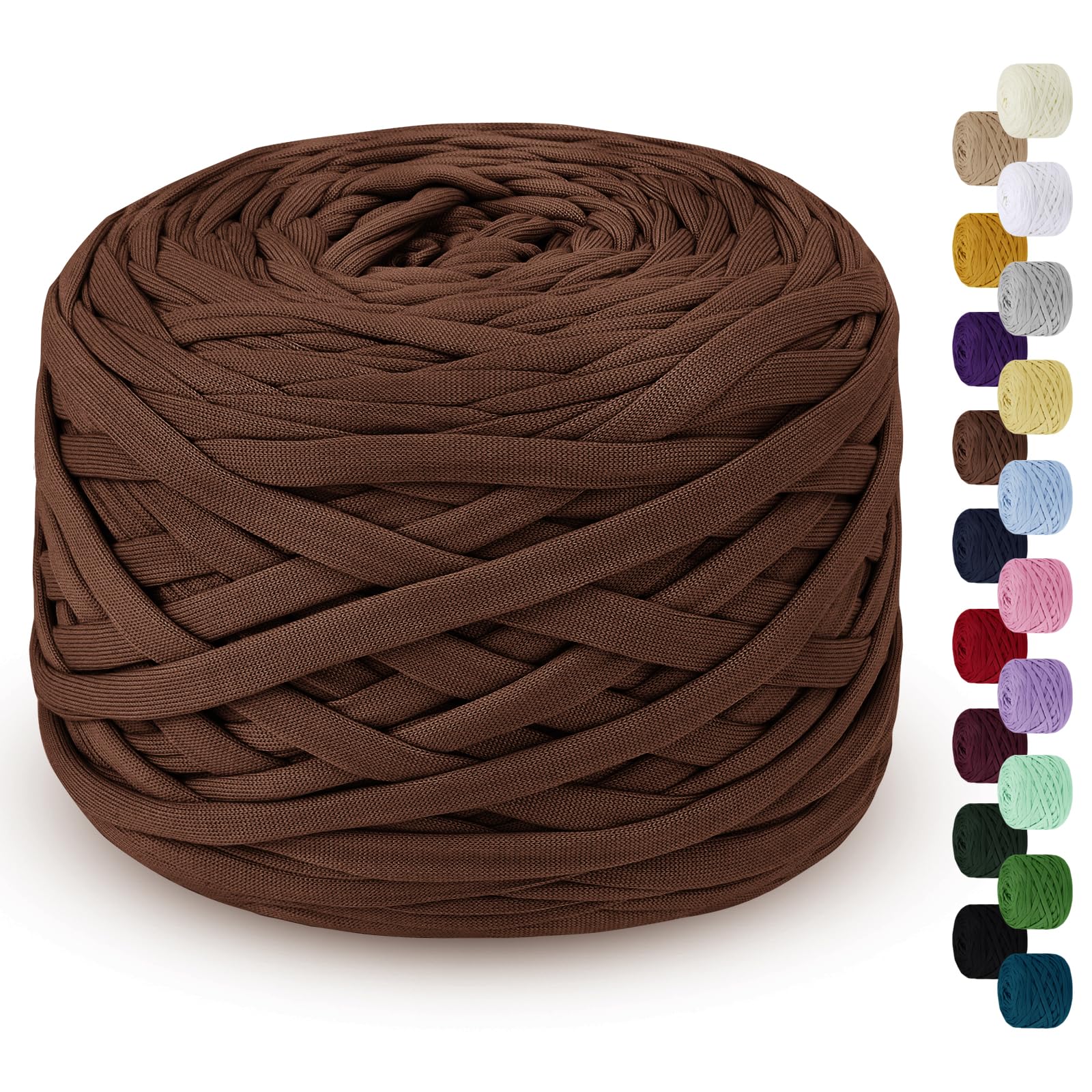 LEREATI 285g T-Shirt Yarn for Crocheting 100m Elastic Ribbon Thick Fabric, Knitting for Crochet Bag, Blanket, Basket, DIY Projects, Home Decor (Caramel Brown)