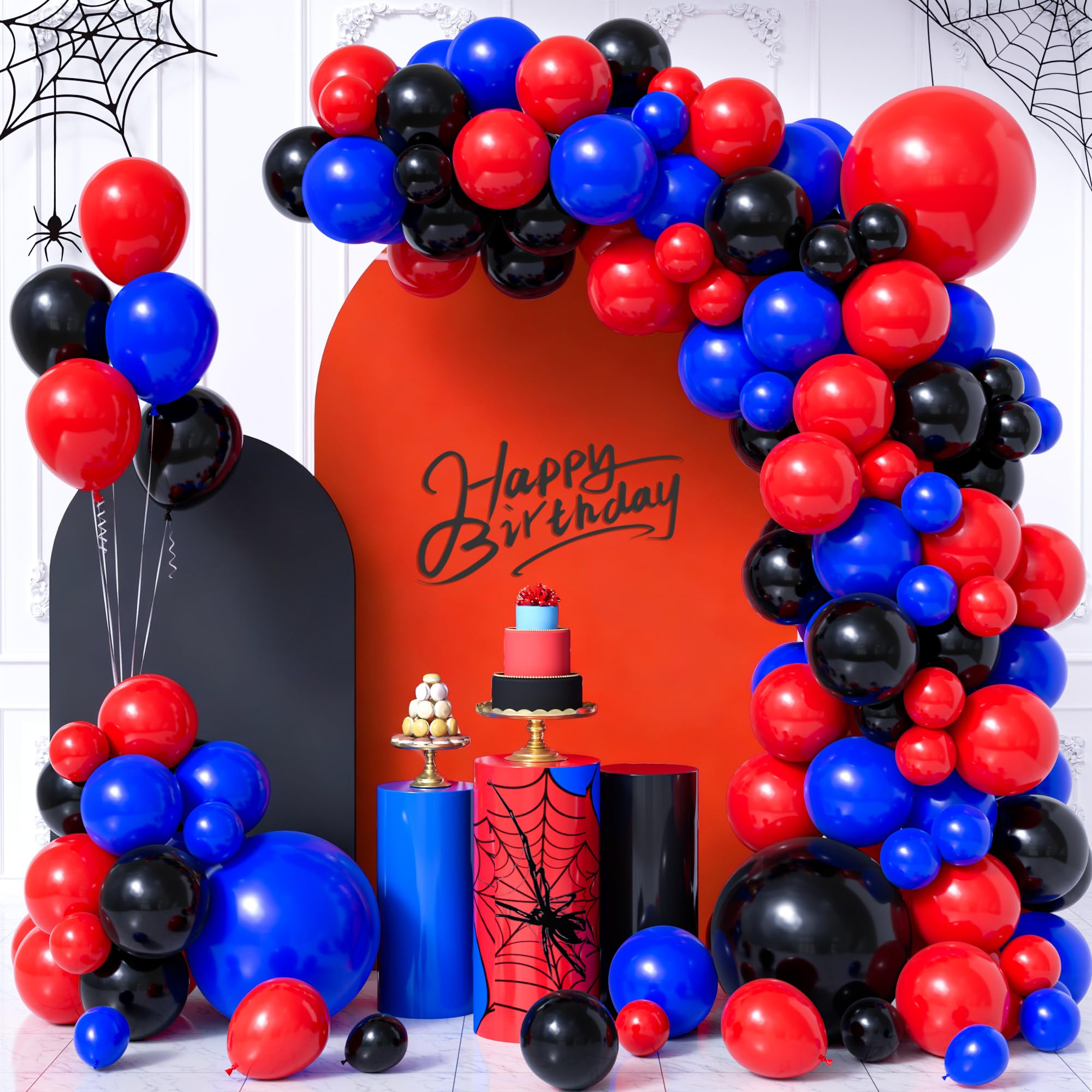 Red Blue Black Balloon Arch Garland Kit, 111Pcs Matte Red Black and Royal Blue Latex Balloon Garland Kit for Boys Kids Spider Hero Theme Party Baby Shower Graduation Party Decorations