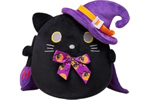 PQJSJDR Halloween Spooky Black Cat Plush,Witch Hat Stuffed Animal Toy9.4 Inches Soft&Cuddly Collectible Plushies Squishy Pillow Doll Gift for Kids Adults Girls Boys Home Office Room Birthday Party Decorations