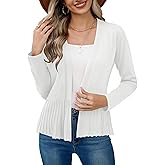 Bettysays Women's Casual Open Front Lightweight Cropped Cardigans Long Sleeve Sweater Soft Draped Peplum Knit Outwear