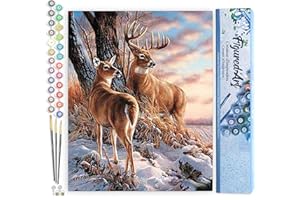 Figured'Art Paint by Numbers for Adults Deers During Winter 16"x20" - Craft Art Painting DIY Kit Rolled Canvas Without Frame