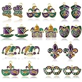 HARMNHLT 20PCS Mardi Gras Charms for Jewelry Making, Premium Enamel Gold-Plated Pendants, DIY Bracelet Necklace Earring Accessories, Carnival Party Decorations and Craft Supplies