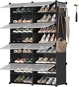 SONGMICS Interlocking Shoe Rack 8-Slot Storage Cabinet with Doors Black