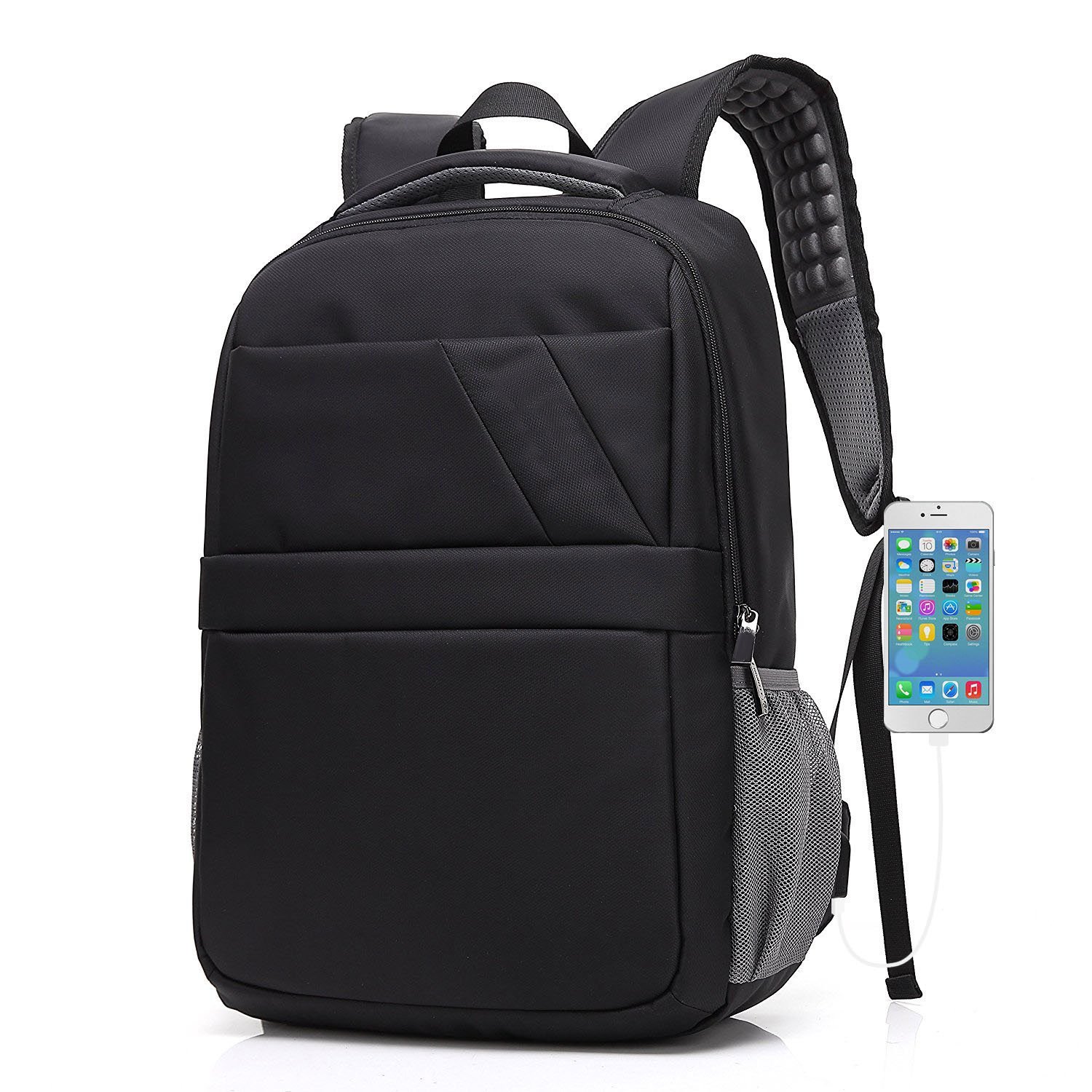 Mochila antirrobo Mochila para Ordenador Portátil 15.6 pulgadas impermeable con carga USB para hombres y mujeres, Escuela Universitaria senderismo, para Trabajo, Diario, Ocio-Negro