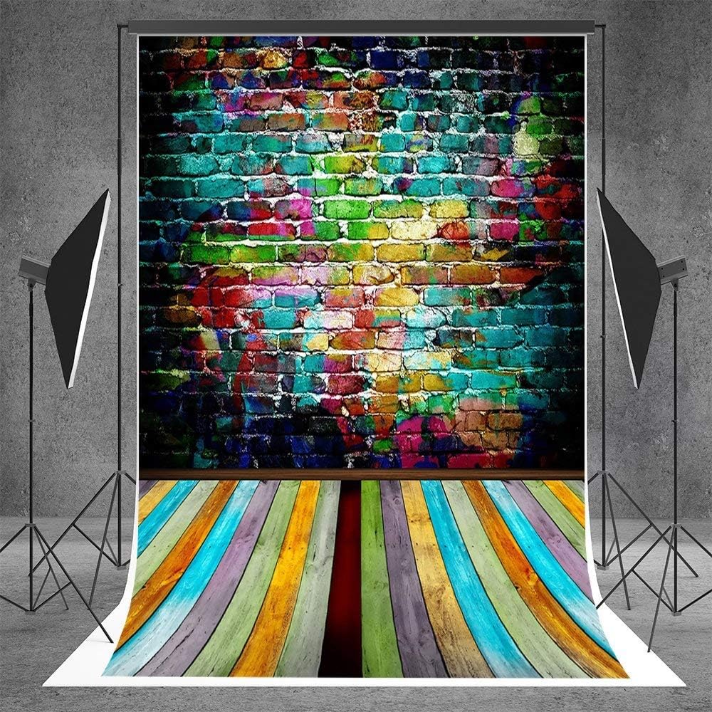 HMTfoto 5X7ft Graffiti Backdrops for Photography Colorful Brick Wood Background for Baby Children(with Pocket)