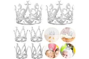 ZHUOWEISM 6 PCS Mini Crown Cupcake Toppers Crystal Pearl Crown Cake Toppers Small Crown Tiara Cupcake Decorations for Bridal Shower Wedding Royal Themed Kids Birthday Party Decorations Supplies Silver