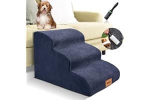 Lesnox Foam Dog Stairs/Steps, 3 Tiers Pet Ramp/Ladder with Waterproof Cover for Bed Couch Sofa, Non-Slip, Dog Stair for Small Dogs Cats with Old/Injured/Short-Legged, 15.7" H