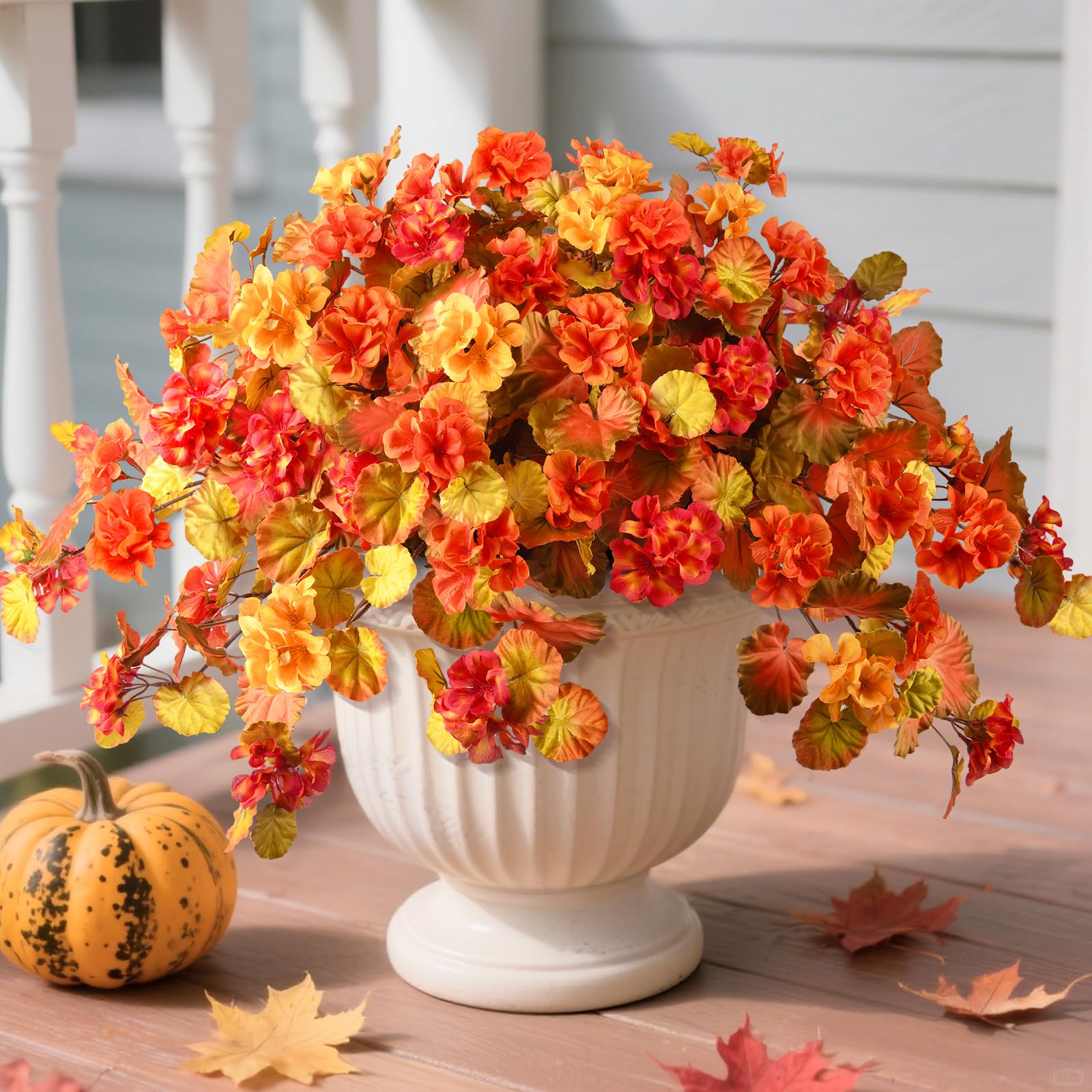 Photo 1 of Hommyea Artificial Fall Flowers for Outdoor Decor 2 Pcs UV Resistant Fake Flowers, Faux Fall Flowers for Outdoor Planters Autumn Silk Flowers for Porch Garden Patio Yard Halloween Decorations