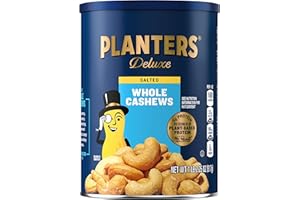 PLANTERS Deluxe Salted Whole Cashews, Party Snacks, Plant-Based Protein, Quick Snack for Adults, After School Snack, Roasted Cashew Flavored with Sea Salt, Bulk Nuts, Kosher, 1 lb 2.25oz Canister