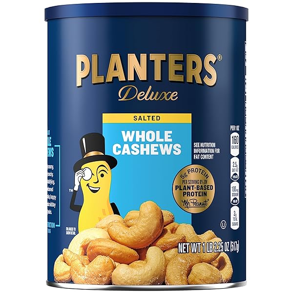 PLANTERS DELUXE SALTED WHOLE CASHEWS, PARTY SNACKS, PLANT-BASED...