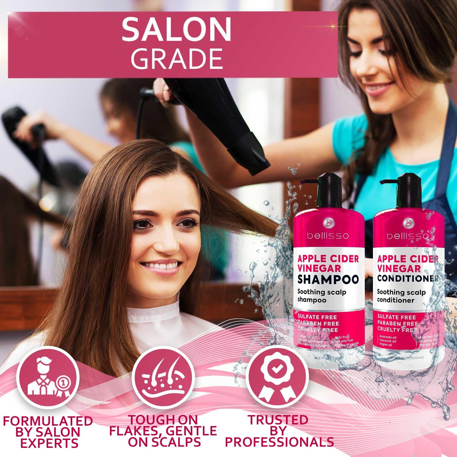 Apple Cider Vinegar Shampoo and Conditioner Set - Stop Flaky and Itchy Scalp – Sulfate Paraben Free Anti Dandruff Soothing Treatment for Dry, Oily and Damaged Hair - Intense Care for Women and Men