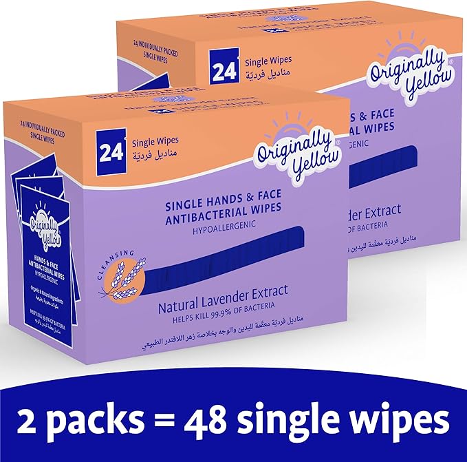 Originally Yellow Single Hands and Face Wipes Natural Lavender [48