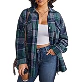 Zeagoo Women's Plus Size Flannel Plaid Shacket Button Down Flannel Shirts Long Sleeve Casual Fall Jacket 2024
