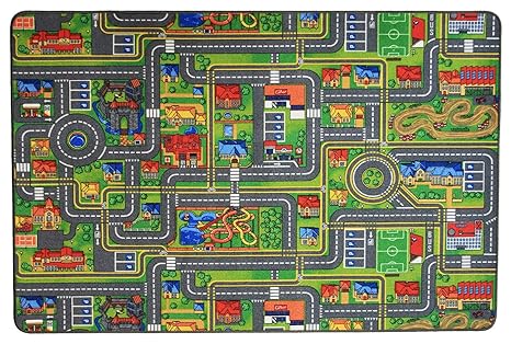Spielteppich Autoteppich Straßenteppich Streets - 140x200cm, Anti-Schmutz-Schicht, Auto-Spielteppich für Mädchen & Jungen, Ki