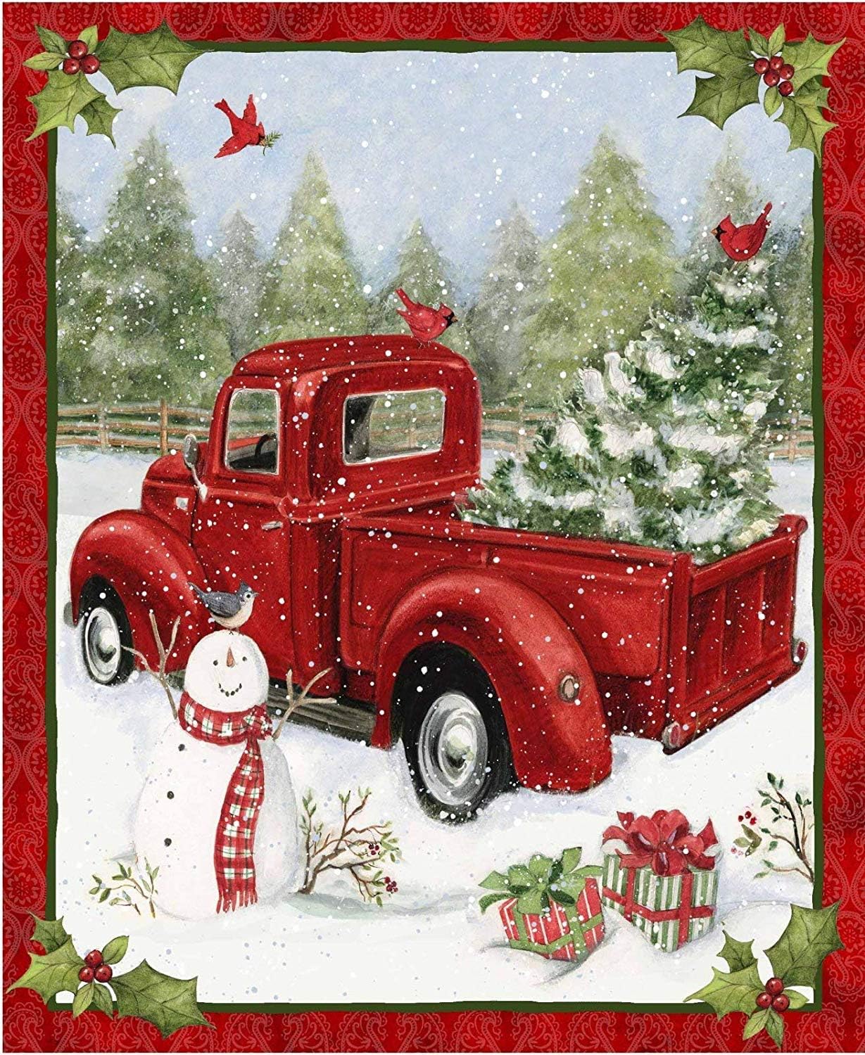 Amazon Com Red Truck Christmas Fun 36x44 Panel Snowman Cardinal