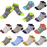 JAMEGIO 12 Pairs Kids Ankle Athletic Socks Boys Socks Kids Toddler Half Cushion Low Cut sock for Boys Girls
