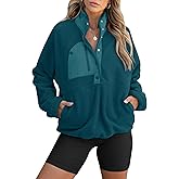 ANRABESS Women Fuzzy Fleece Pullover Sherpa Sweatshirt Long Sleeve Button Down Warm Soft Color Block Jackets with Pockets