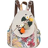 HUANGGUOSHU Women Cotton Woven Bohemian Hemp Boho Canvas Embroidery Multi Pocket Retro Cute Backpack Wallet Backpack（Avocado）