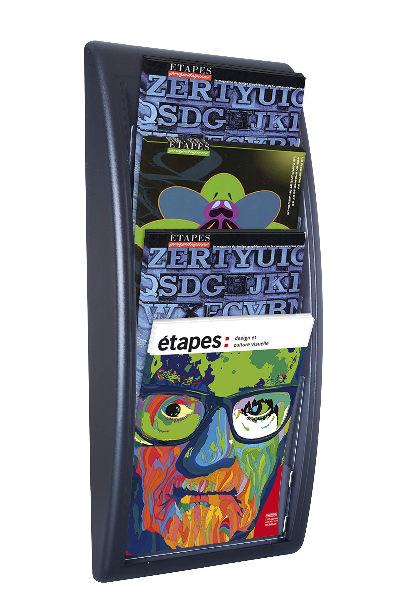 Fast Paper 513413 Quick Fit Literature Holder Wall-mount 4 x A4 Pockets W290xD95xH650mm Black Ref 4061.01