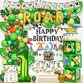 Hombae One a Saurus Birthday Decorations, Dinosaur 1st Party for One Year Old Boy Backdrop Balloon Garland Leaves Monthly Photo Highchair Banner Box Cutout Cake Topper Crown Poster 139 PCs