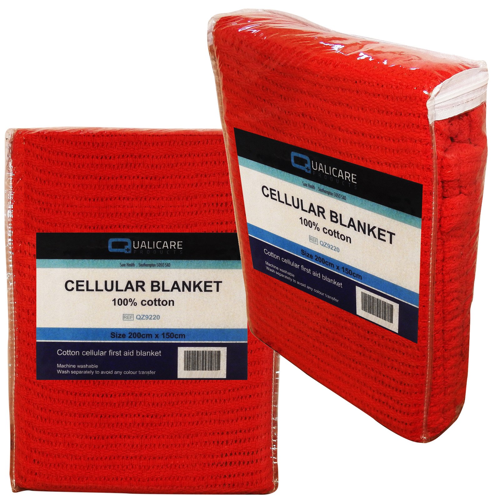 Qualicare Premium Large 2m x 1.5m Cellular First Aid Medical Red Casualty Cotton Blanket - Single Pack