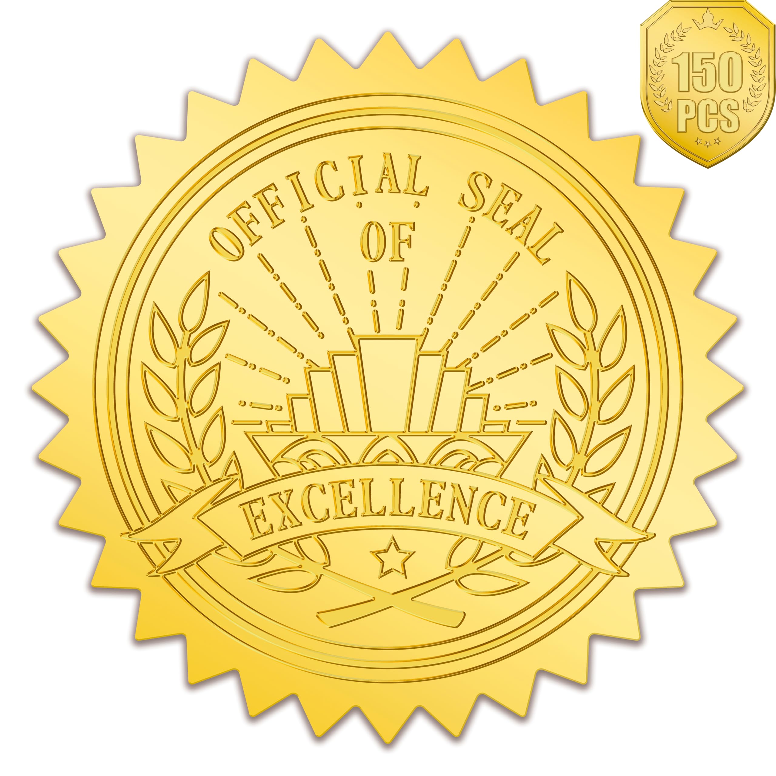 Photo 1 of 150 PCS Award Certificate Seals, Gold Foil Embossed Official Seal of Excellence, Metallic Embossing Stickers with Serrated Edge Self-Adhesive Wafer Stickers Seal Labels for Certificate (2” Each)