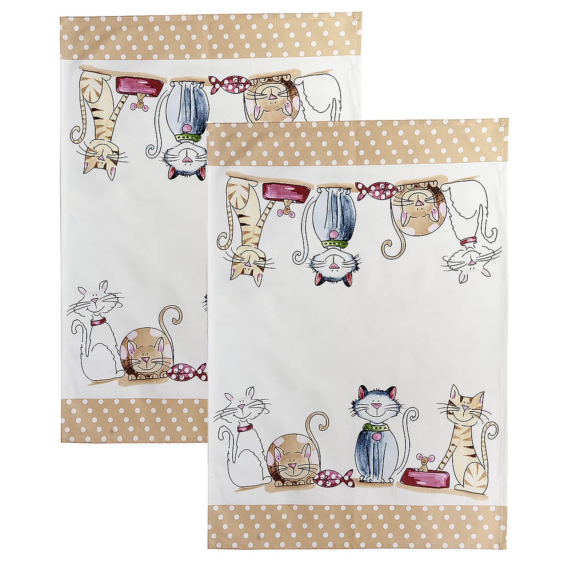 SPOTTED DOG GIFT COMPANY Tea Towels for Kitchen, Pack 2 pcs Dish Towels 100% Cotton Absorbent, 70 x 50cm, Cute Cats Themed Kitchen Accessories & Gifts for Cat Lovers