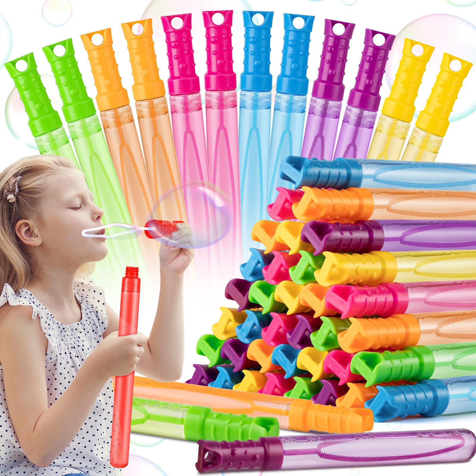 Jumlys 48 Pack Big Bubble Wands Bulk in 6 Colors, Bulk Party Favors for Kids, Ideal for Easter, Summer, Halloween, Valentine, School Classroom Prizes for Boys & Girls, Ideal Goodies Bags Stuffers