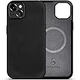 Belemay Compatible with iPhone 14 Plus Leather Case with Magsafe, Vintage Premium Crazy Horse Leather, Rich Patina, Comfortable Grip, Metal Buttons & Lens Protector, Slim Fit Cover (6.7-inch) - Black