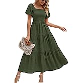 PRETTYGARDEN Womens Puff Short Sleeve Maxi Dress | Square Neck Empire Waist, Smocked Tiered Ruffle, Flowy A Line Long Dresses, Wedding Guest Beach Vacation, Casual Summer Wear