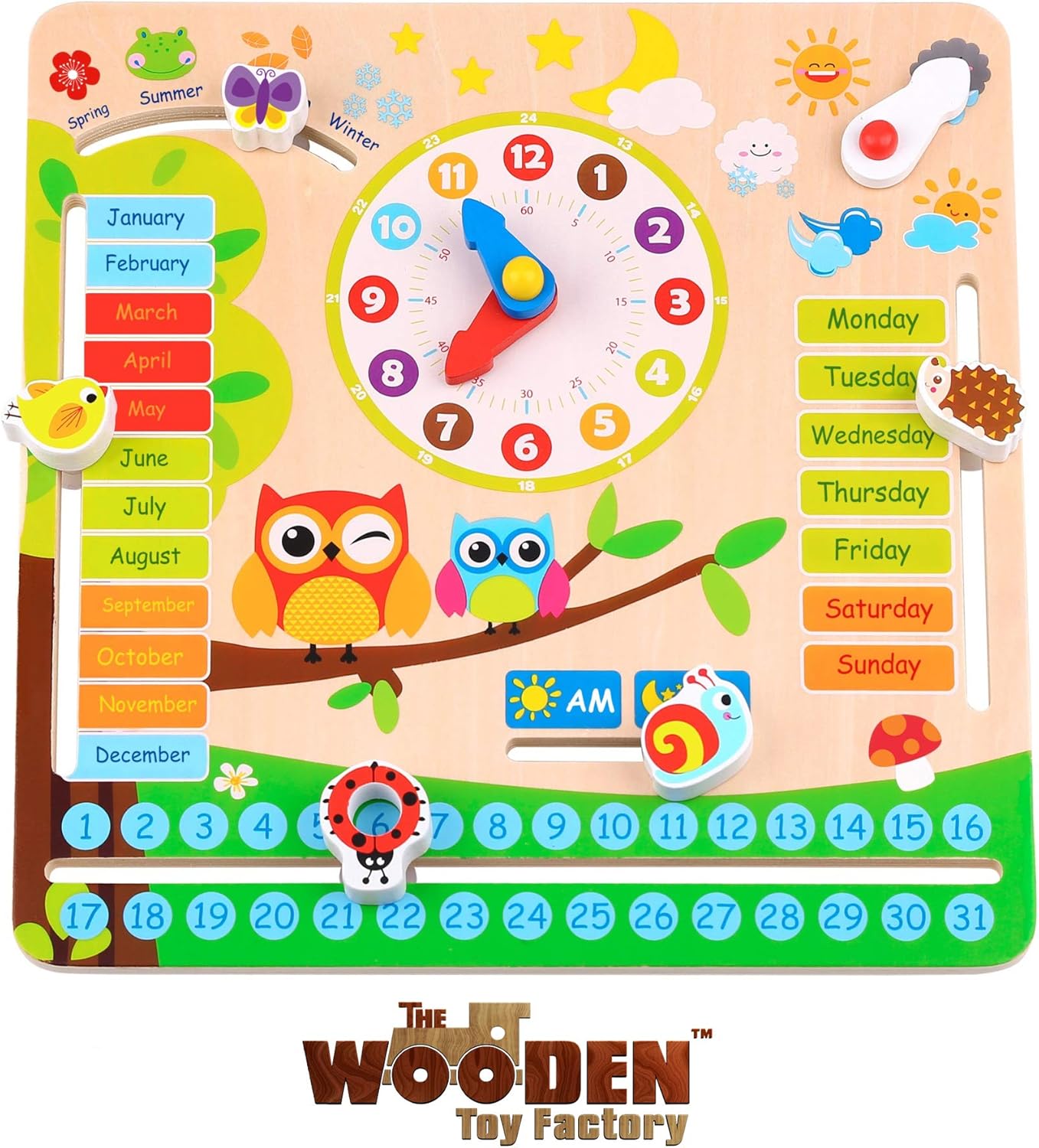 children's educational wooden calendar clock toy