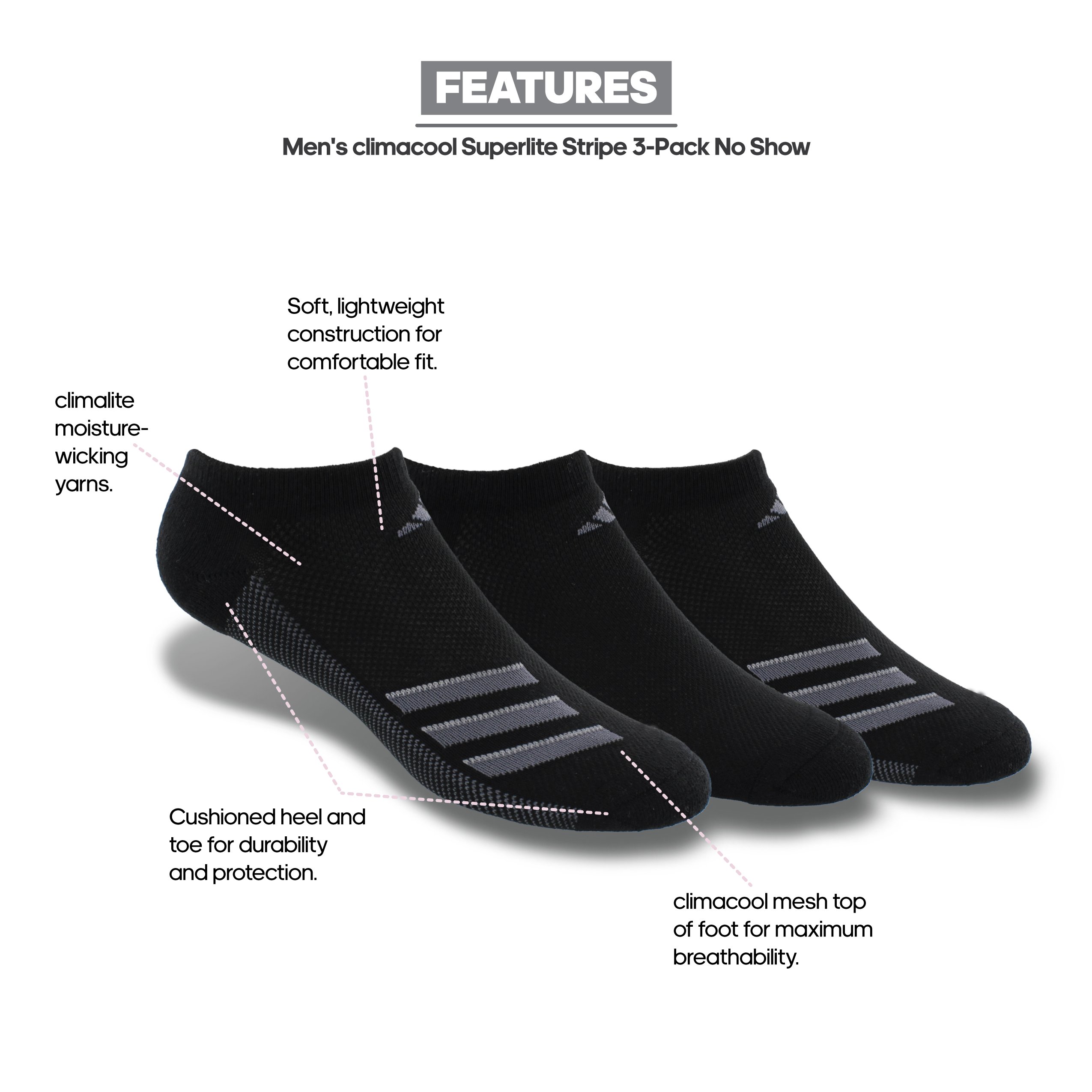 adidas Men's Climacool Superlite No Show Socks (3 Pack) ExerciseN